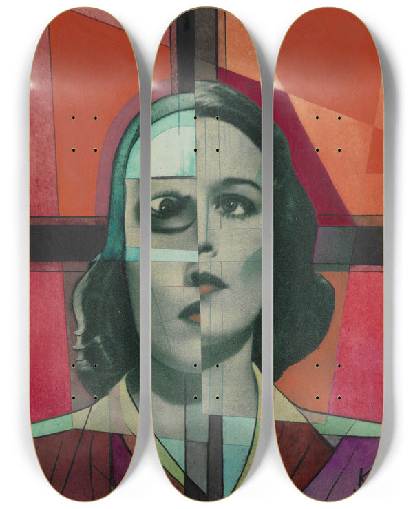 Triptych art skateboard deck of Karl Wiener Ohne Titel Collage Ii Aus Die 150 Bltter by Karl Wiener (1901-1949)