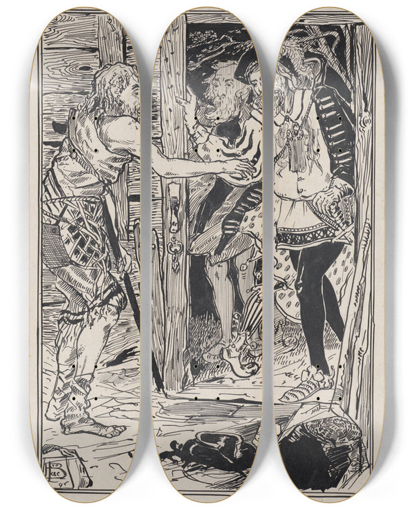 Triptych art skateboard deck of Jacob Pieter Van Den Bosch De Hut Van Edgard by Jacob Pieter van den Bosch (1868-1948)