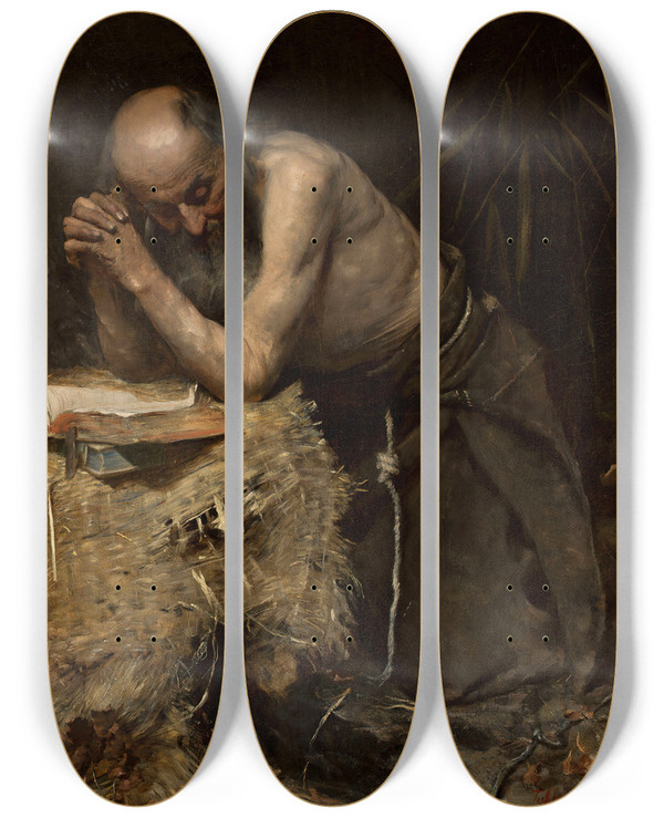 Triptych art skateboard deck of Teodor Axentowicz Anchorite by Teodor Axentowicz (1859-1938)