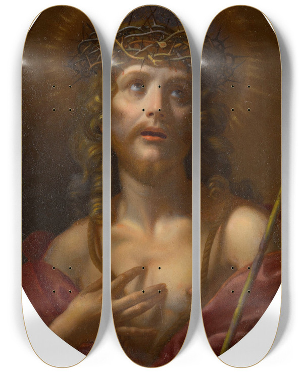 Triptych art skateboard deck of Circle Of Carlo Dolci Christ Wearing The Crown Of Thorns by Circle Of Carlo Dolci (1616-1687)