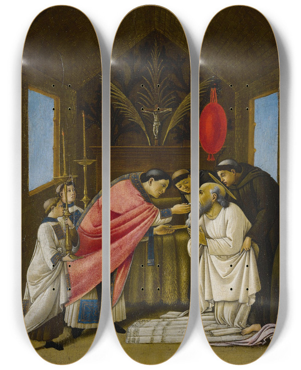 Triptych art skateboard deck of Follower Of Botticelli The Last Communion Of Saint Jerome by Follower Of Botticelli (1445-1510)
