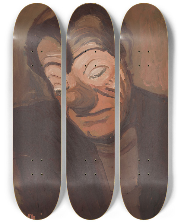 Triptych art skateboard deck of Cyprin Majernk Clown by Cyprian Majernik (1909-1945)