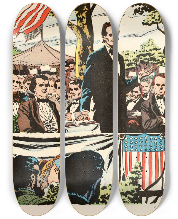 Triptych art skateboard deck of Us Information Agency Debates by U S Information Agency (1953-1999)