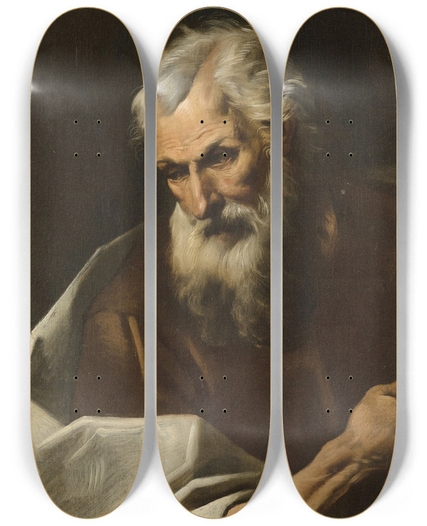 Triptych art skateboard deck of Simone Cantarini Une Figure De Saint by Simone Cantarini (1612-1648)
