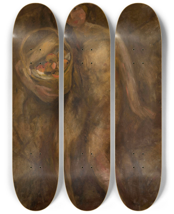 Triptych art skateboard deck of Tadeusz Makowski Nude Girl With A Basket Of Apples by Tadeusz Makowski (1882-1932)