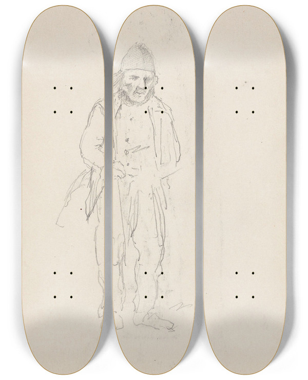 Triptych art skateboard deck of Adolph Tidemand Mannsfigur_2 by Adolph Tidemand (1814-1876)
