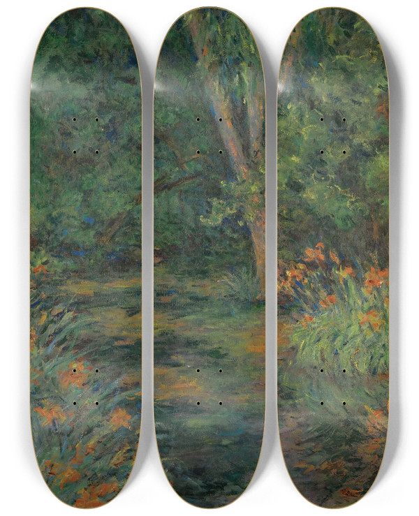 Triptych art skateboard deck of Blanche Hoschedmonet Fleurs Du Jardin by Blanche Hoschede Monet (1865-1947)