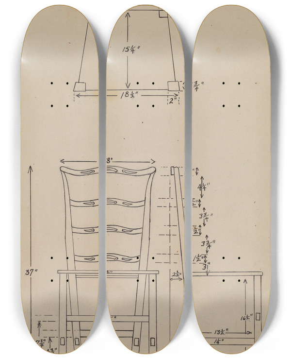 Triptych art skateboard deck of Hans Westendorff Side Chair_2 by Hans Westendorff
