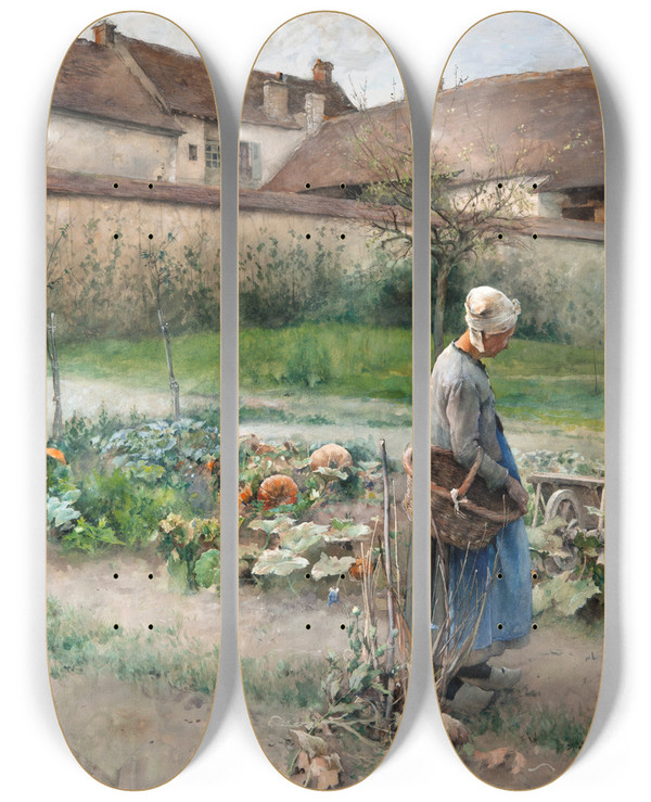 Triptych art skateboard deck of Carl Larsson October by Carl Larsson (1853-1919)