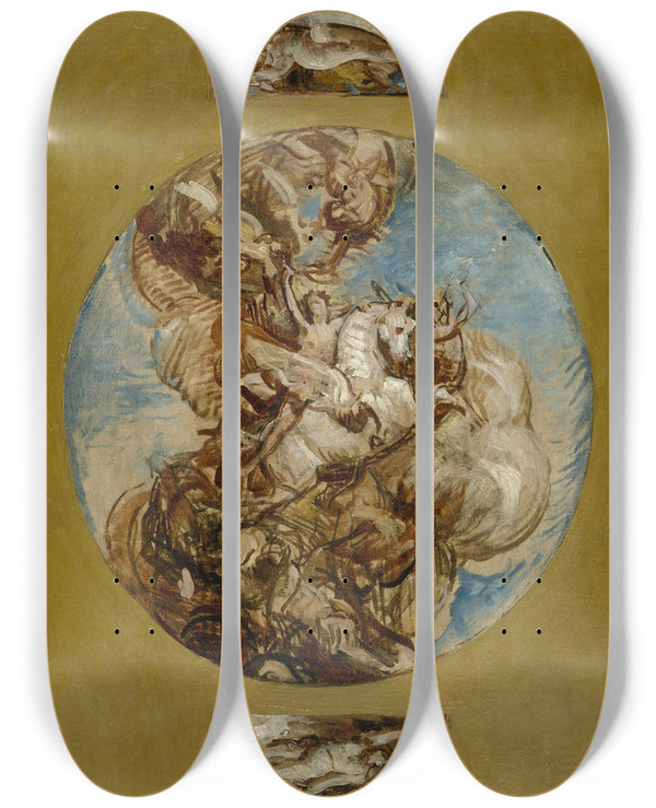 Triptych art skateboard deck of Lon Bonnat La Glorification De Lart by Leon Bonnat (1833-1922)