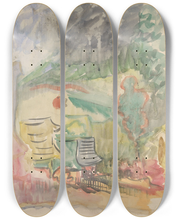 Triptych art skateboard deck of Arnold Peter Weiszkubnan Dedinsk Motv by Arnold Peter Weisz-Kubnan (1898-1944)