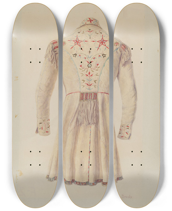 Triptych art skateboard deck of Adele Brooks Deer Skin Coat by Adele Brooks