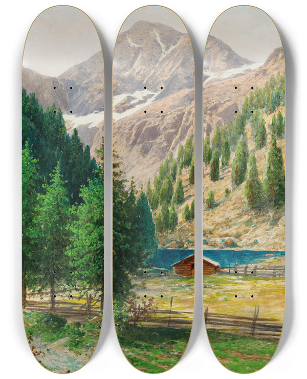 Triptych art skateboard deck of Franz Demel Hochgolling Mountain In Schladminger Tauern by Franz Demel (1878-1947)