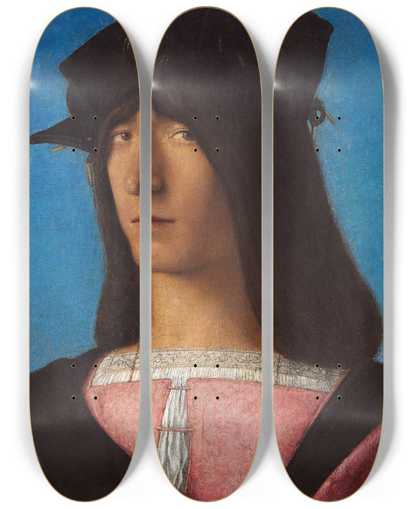 Triptych art skateboard deck of Bartolomeo Veneto Portrait Of A Man_1 by Bartolomeo Veneto (1502-1531)