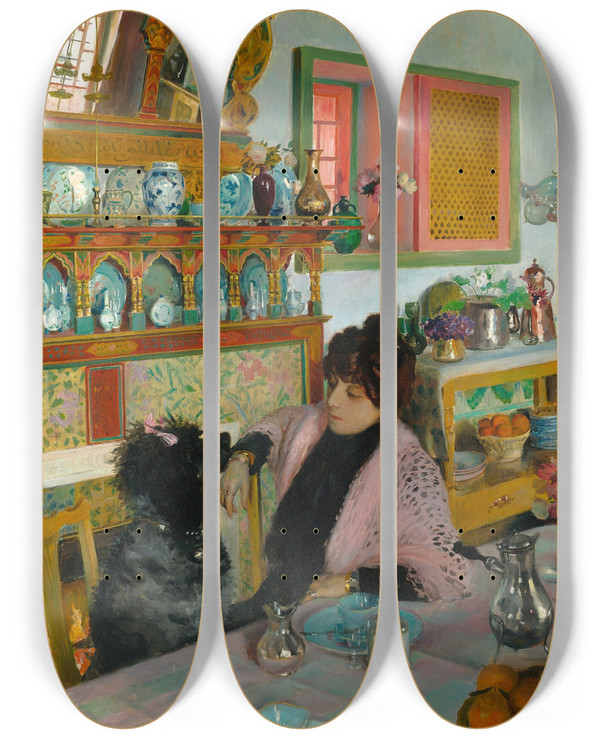 Triptych art skateboard deck of Georges Antoine Rochegrosse Marie Rochegrosse Dans La Salle Manger by Georges Antoine Rochegrosse (1859-1938)