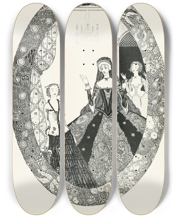 Triptych art skateboard deck of Harry Clarke What Is This I See Said Her Mother by Harry Clarke (1889-1931)