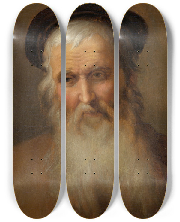 Triptych art skateboard deck of Abraham Bloemaert Portrait Of An Elderly Man by Abraham Bloemaert (1564-1651)