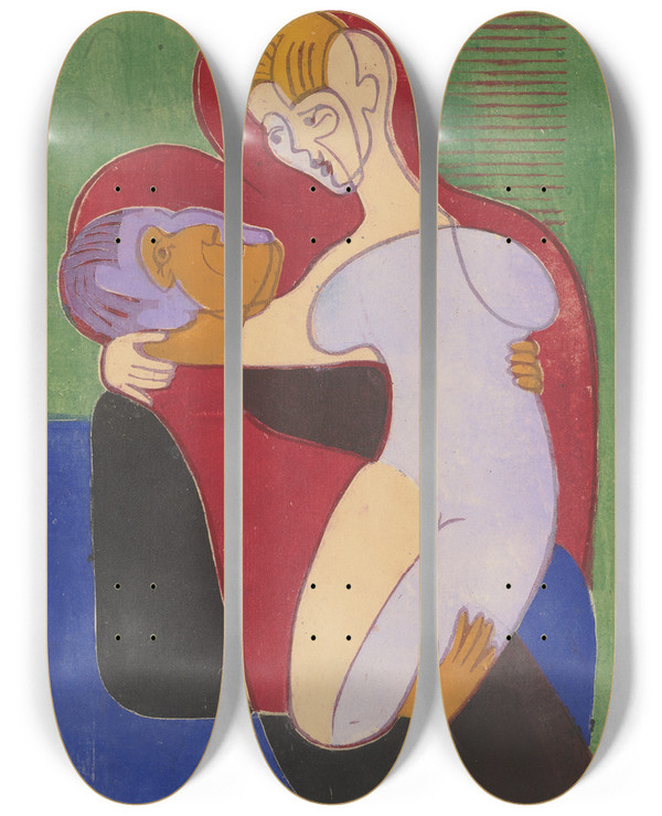 Triptych art skateboard deck of Ernst Ludwig Kirchner Liebespaar Elisabeth Und Julius Hembus by Ernst Ludwig Kirchner (1880-1938)