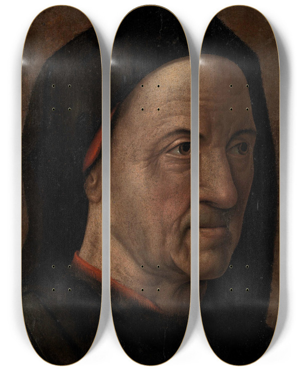 Triptych art skateboard deck of Hugo Van Der Goes Portrait Of An Old Man by Hugo van der Goes (1467-1482)
