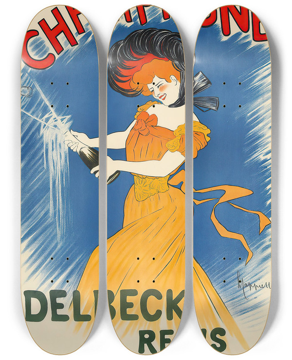 Triptych art skateboard deck of Leonetto Cappiello Champagne Delbeck by Leonetto Cappiello (1875-1942)