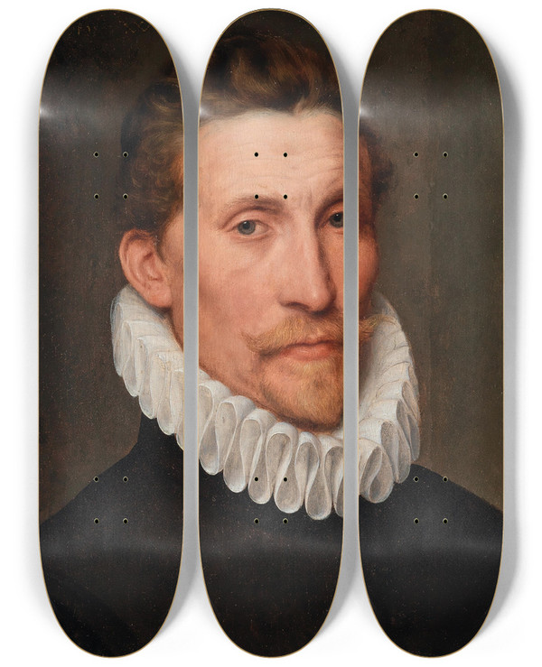 Triptych art skateboard deck of Frans Pourbus The Elder Portrait Of A Gentleman Bustlength In A White Ruff by Frans Pourbus The Elder (1523-1584)