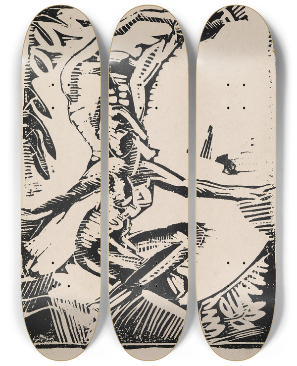 Triptych art skateboard deck of Arthur Bowen Davies Balance by Arthur Bowen Davies (1862-1928)