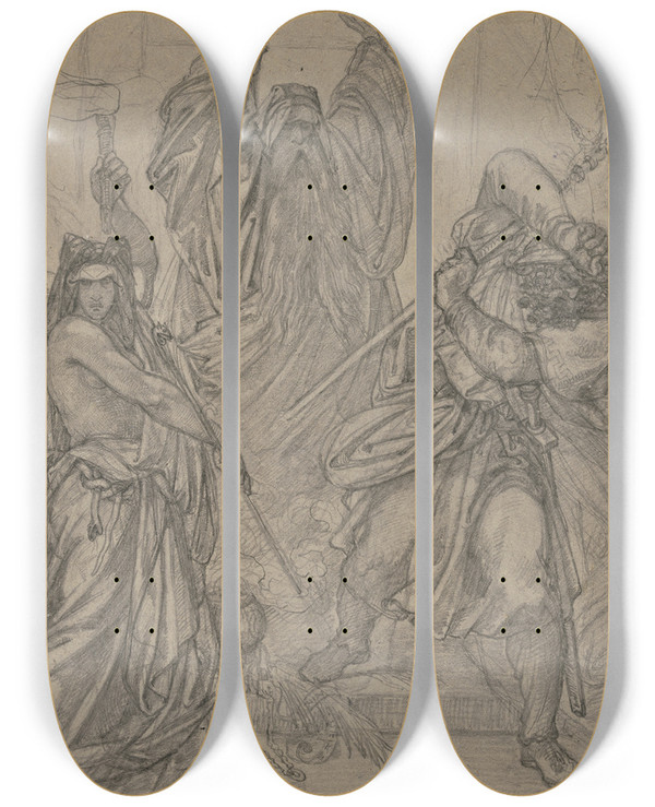 Triptych art skateboard deck of Ferdinand Fellner The Witch Of Endor_1 by Ferdinand Fellner (1799-1859)
