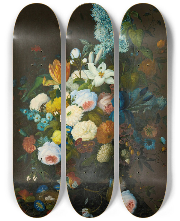 Triptych art skateboard deck of Severin Roesen Floral Still Life by Severin Roesen (1816-1872)