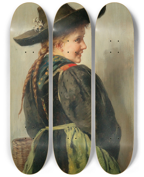 Triptych art skateboard deck of Emma Mller Von Seehof Mdchen Aus Innsbruck by Emma Muller Von Seehof (1859-1925)