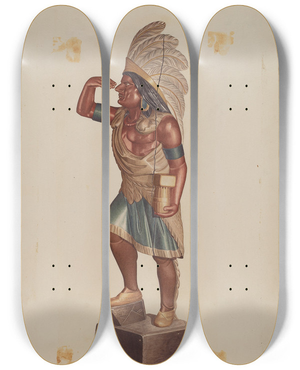 Triptych art skateboard deck of Albert Ryder Cigar Store Indian_1 by Albert Ryder