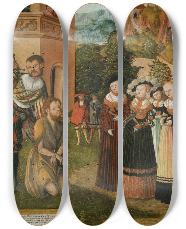 Triptych art skateboard deck of Franz Timmerman The Beheading Of St John The Baptist by Franz Timmerman (16-)