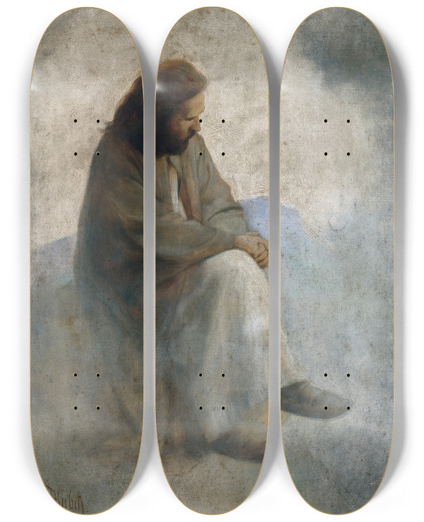 Triptych art skateboard deck of Karl Wilhelm Diefenbach Selfportrait As Christ by Karl Wilhelm Diefenbach (1851-1913)