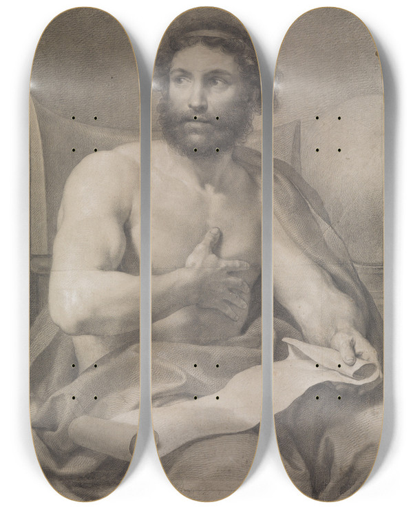 Triptych art skateboard deck of Anton Raphael Mengs Epiktet by Anton Raphael Mengs (1728-1779)