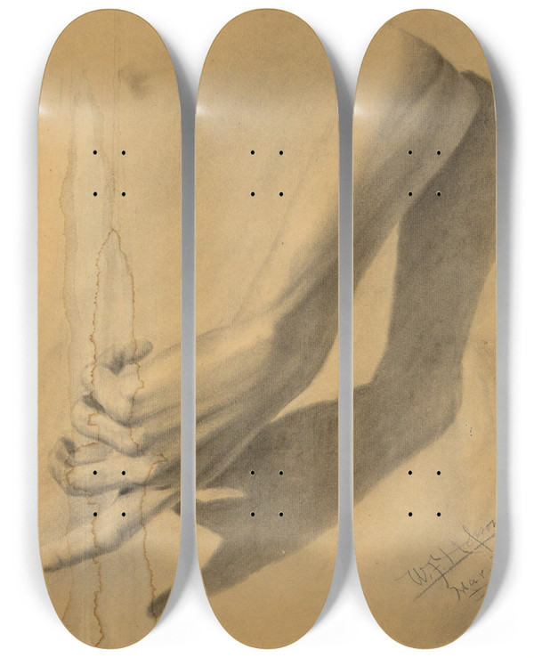 Triptych art skateboard deck of William Fowler Hopson Academicstudy_2 by William Fowler Hopson (1849-1935)