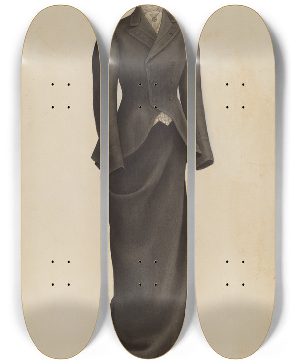 Triptych art skateboard deck of Henry De Wolfe Womans Riding Habit by Henry De Wolfe