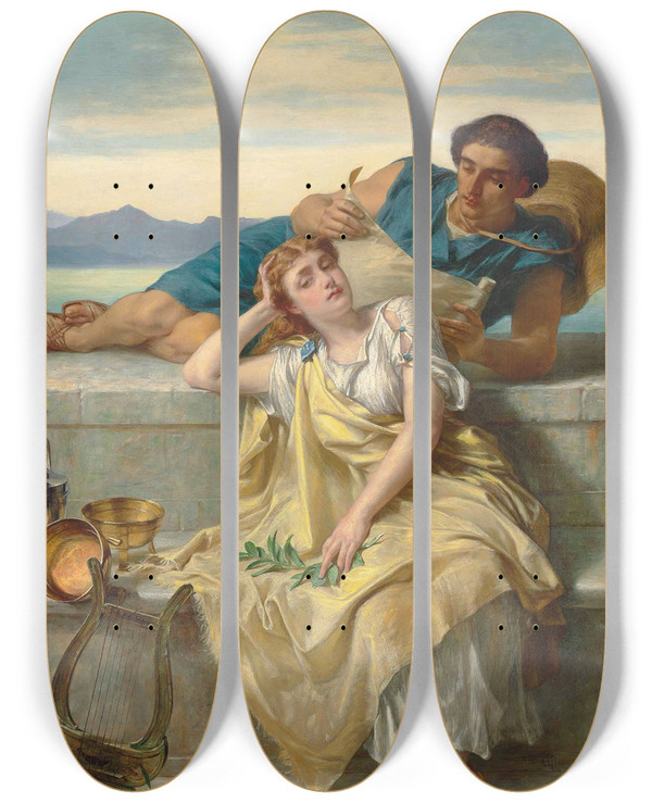 Triptych art skateboard deck of Alfred Elmore A Greek Ode by Alfred Elmore (1815-1881)