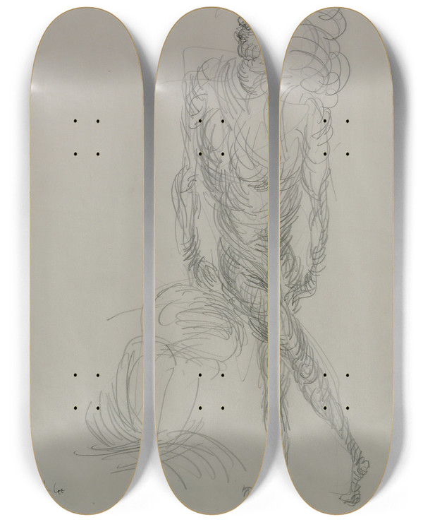 Triptych art skateboard deck of Paul Klee Akt In Geschraubter Bewegung Nude In Spiralling Movement by Paul Klee (1879-1940)