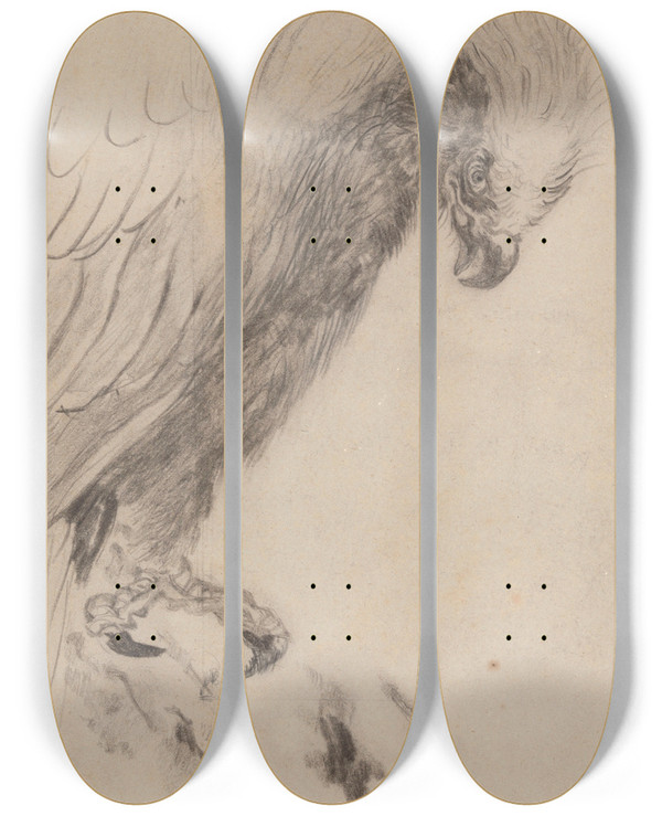 Triptych art skateboard deck of James Ensor Chinoiserie A Bird Of Prey by James Ensor (1860-1949)