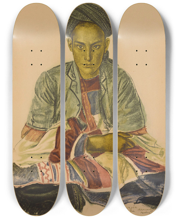Triptych art skateboard deck of Alexandre Jacovleff Cherzea Fils Dun Chef Nomade by Alexandre Jacovleff (1887-1938)