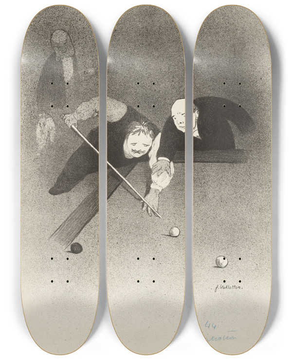 Triptych art skateboard deck of Flix Vallotton Les Raseurs by Felix Vallotton (1865-1925)