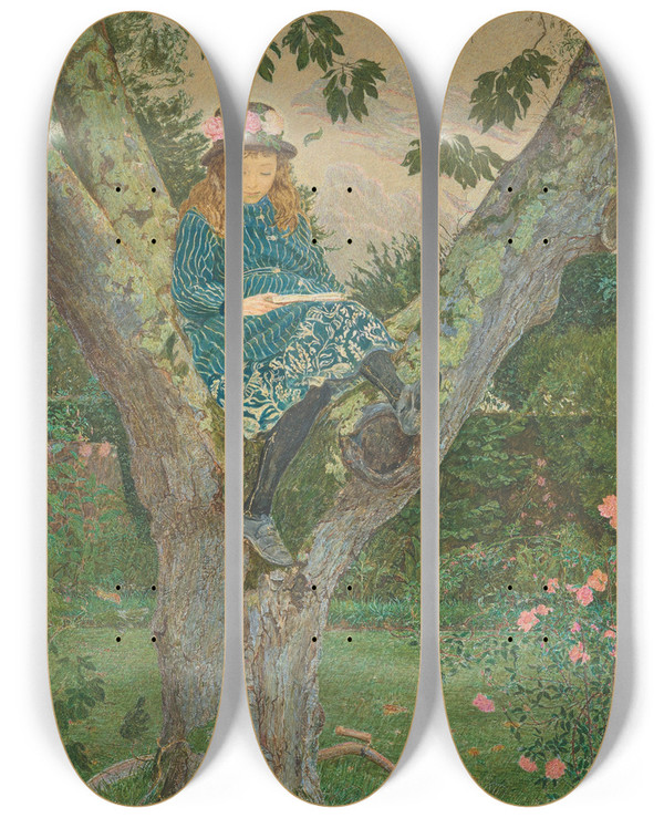 Triptych art skateboard deck of Harold Rathbone The Maid Of The Cherry Tree by Harold Rathbone