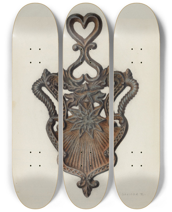 Triptych art skateboard deck of Austin L Davison Cast Iron Stand by Austin L Davison