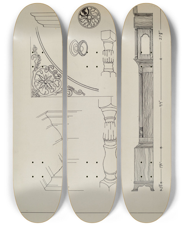 Triptych art skateboard deck of Ernest A Towers Jr Clock_1 by Ernest A Towers Jr (20-)