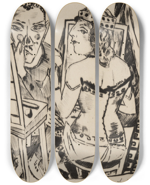 Triptych art skateboard deck of Max Beckmann Garderobe by Max Beckmann (1884-1950)