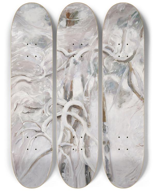Triptych art skateboard deck of Pekka Halonen Snowdecked Pine by Pekka Halonen (1865-1933)