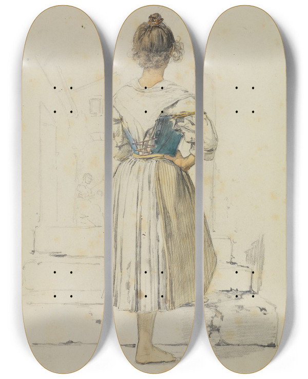 Triptych art skateboard deck of Johann Baptist Kirner Italienerin Rckenansicht by Johann Baptist Kirner (1806-1866)