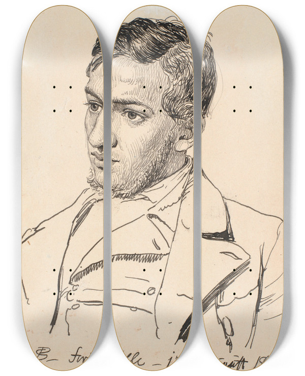 Triptych art skateboard deck of P C Skovgaard Portrt Af Maleren Carlo Dalgas by P C Skovgaard (1817-1875)