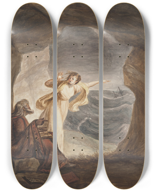 Triptych art skateboard deck of Mary Hoare Prospero And Miranda by Mary Hoare (1753-1820)