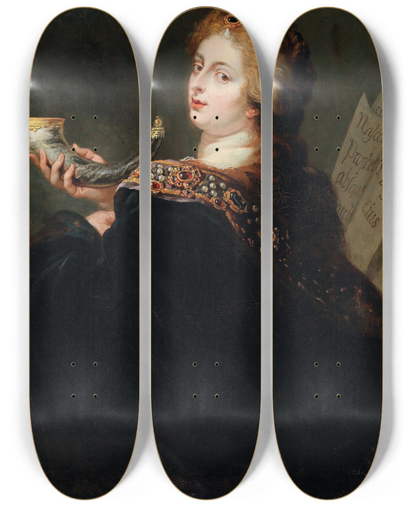 Triptych art skateboard deck of Jan Van Den Hoecke The Delphic Sibyl by Jan Van Den Hoecke (1611-1651)