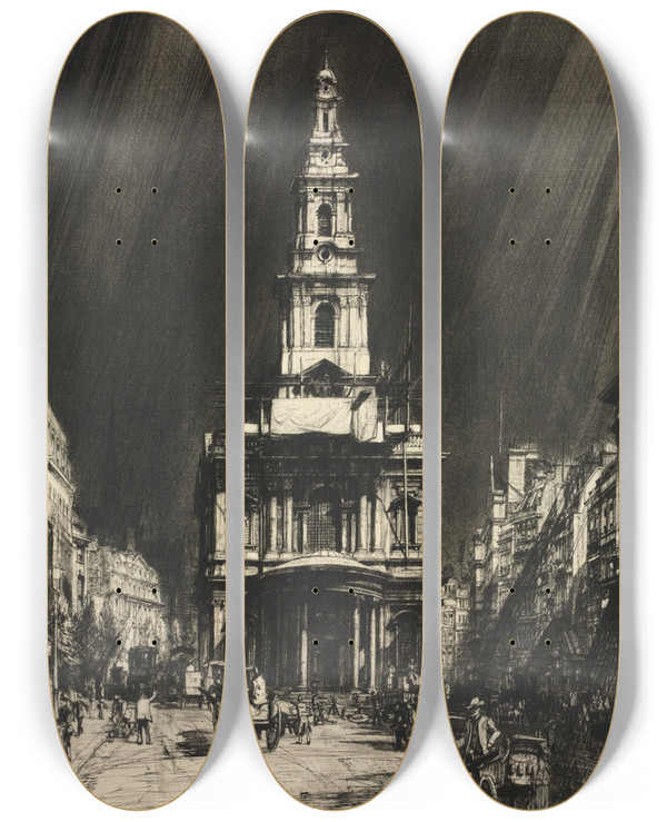 Triptych art skateboard deck of Francis Dodd Strand With Sky by Francis Dodd (1874-1949)